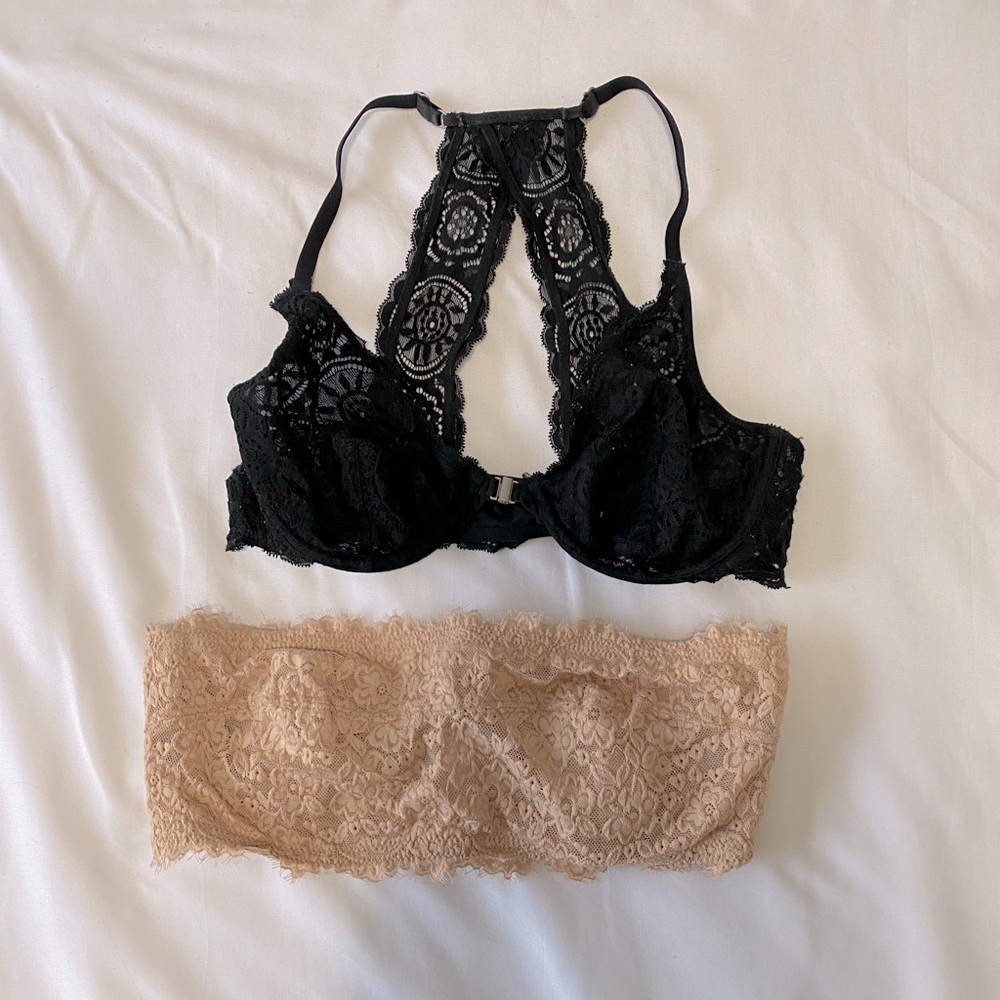 Aerie Bra bundle - black front closure & nude strapless